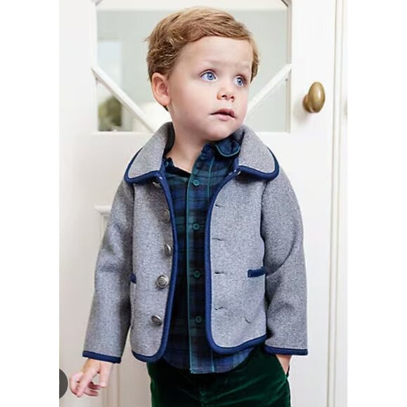 Edgehill Collection Toddler Boys Jacket Gray Blue Trim 18 Months Button Front - Picture 1 of 8